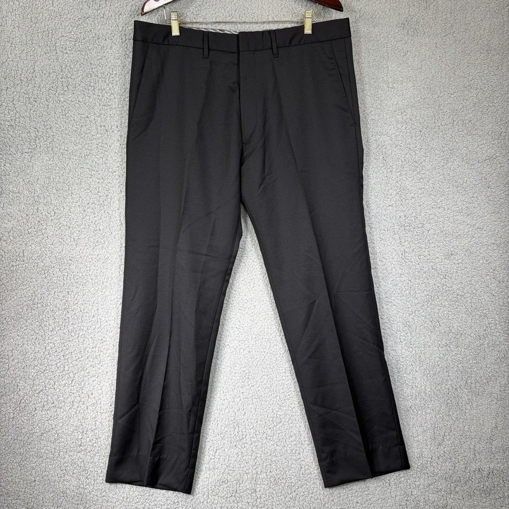 HUGO BOSS Cagan Pants Men's 36R Black 100% Virgin Wool Trouser Flat Front